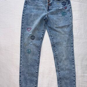 SO Superstar Hi-Rise Skinny Light Wash Embroidered Jeans Size 10 Girls